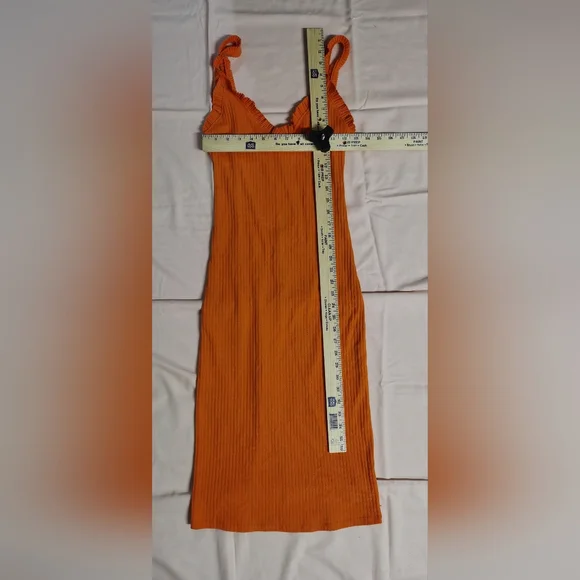 Zara Women's Orange Ribbed Knit Midi Sleeveless Dress S - Picture 2 of 4